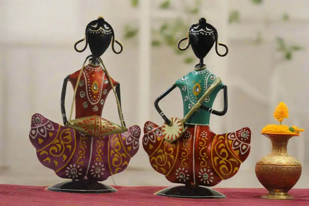 Iron Hand Painted Lady Musicians Set Of 2 Iron Decorative