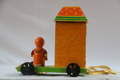 Krishna’s Guidance – Wooden Chariot Artwork with Arjuna