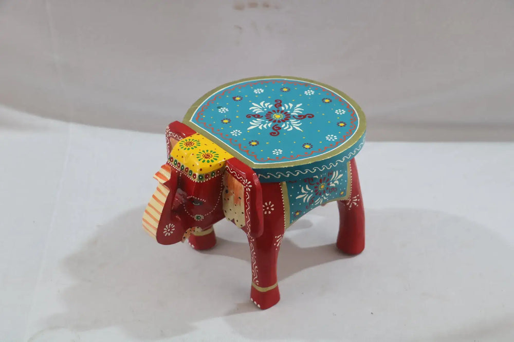 Wooden Hand-Painted Elephant Stool – Decorative Accent Furniture Wooden Decorative