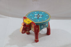 Wooden Hand-Painted Elephant Stool – Decorative Accent Furniture