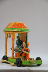 Krishna’s Guidance – Wooden Chariot Artwork with Arjuna