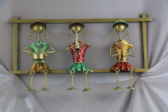 Iron Hand-painted Rajasthani Lady Musicians Frame Set of 3 Wall Decor Hanging