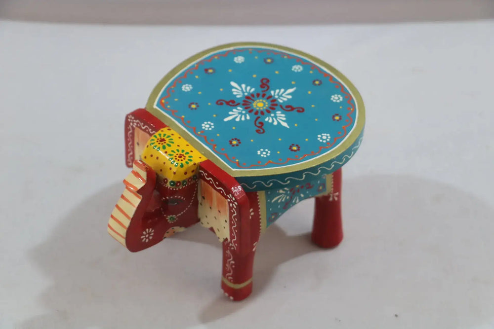 Wooden Hand-Painted Elephant Stool – Decorative Accent Furniture Wooden Decorative