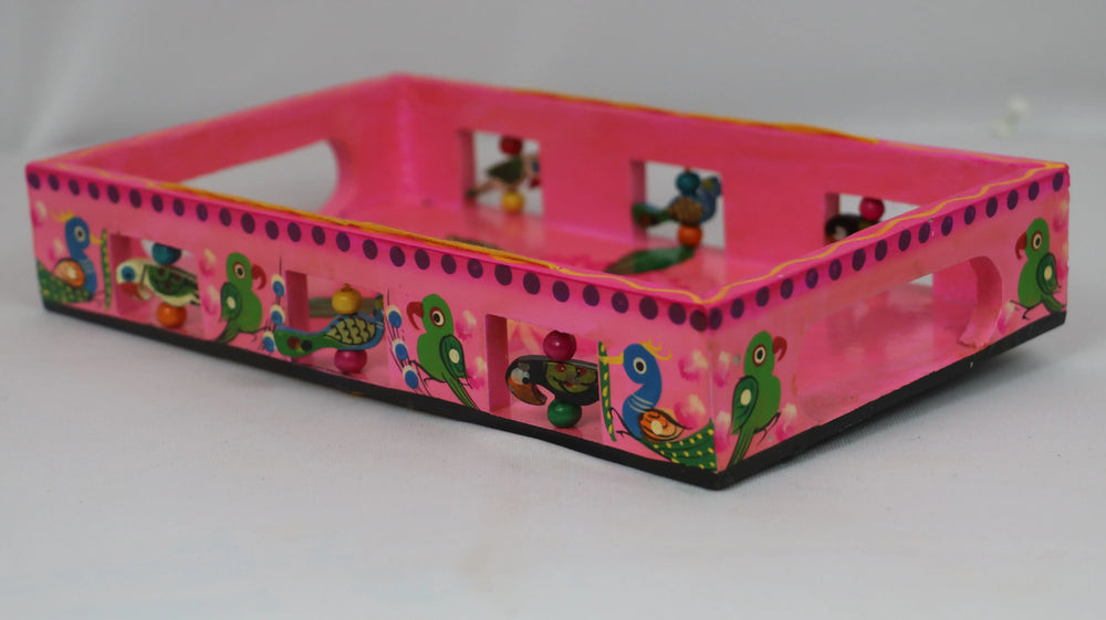 Artisan Hand-Painted Tray – Wooden Decorative Tray for Tea & Snacks Wooden Lacquerware