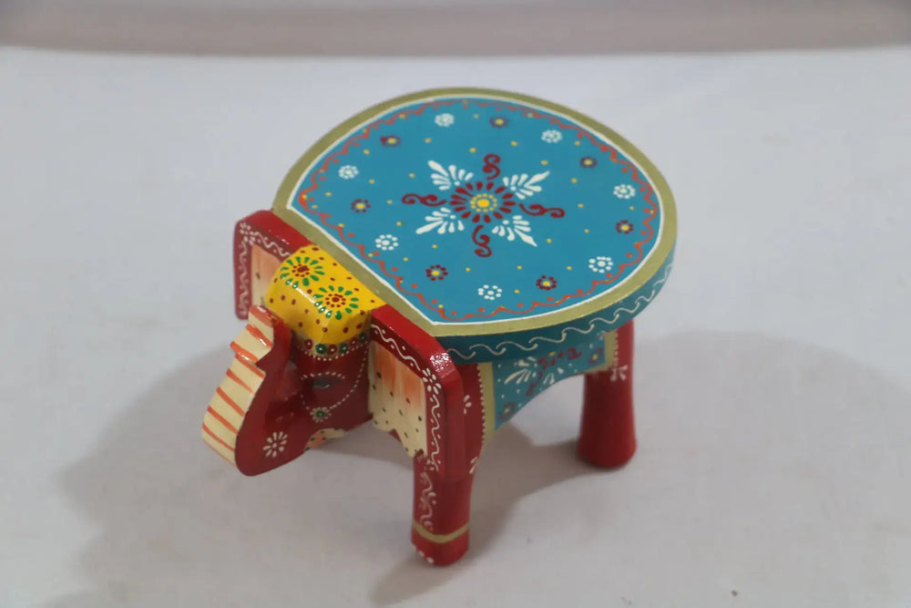 Wooden Hand-Painted Elephant Stool – Decorative Accent Furniture Wooden Decorative