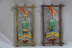 Iron Hand-painted 2 Sardar Musicians Frame Wall Decor Hanging Iron Decorative