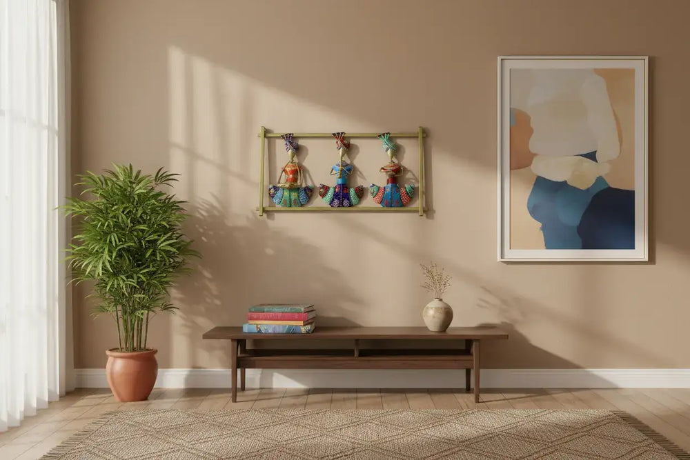 Iron Hand-painted Rajasthani Man Antique Musicians Frame Wall Decor Hanging Iron Decorative