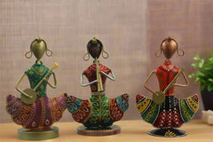 Iron Hand Painted Lady Sitting Musicians Set Of 3 Iron Decorative