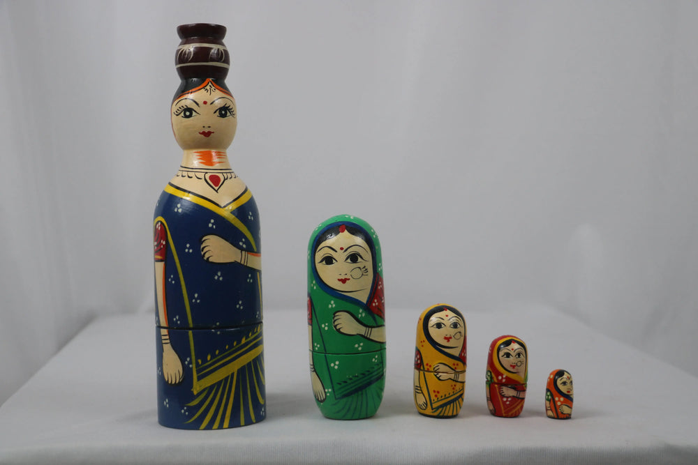 Handcrafted Wooden Nesting Doll Set – Cute Girls Design Balaji varanasi