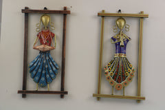 Iron Hand Painted Lady Rajasthani Musicians Wall Hangers Set of 2
