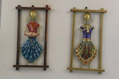 Iron Hand Painted Lady Rajasthani Musicians Wall Hangers Set of 2 Iron Decorative