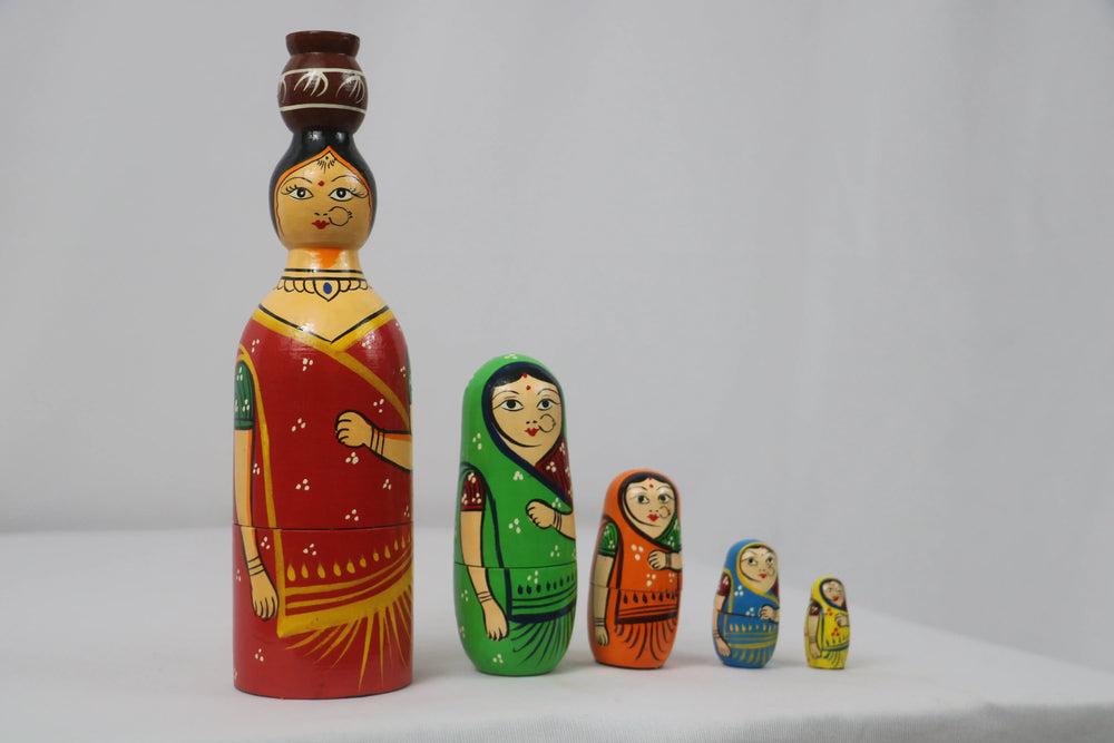 Handcrafted Wooden Nesting Doll Set – Cute Girls Design Balaji varanasi