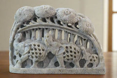 Inlay Jungle Scene – Elephants Beneath Tree, Ethnic Nature Décor Bachcha Lal