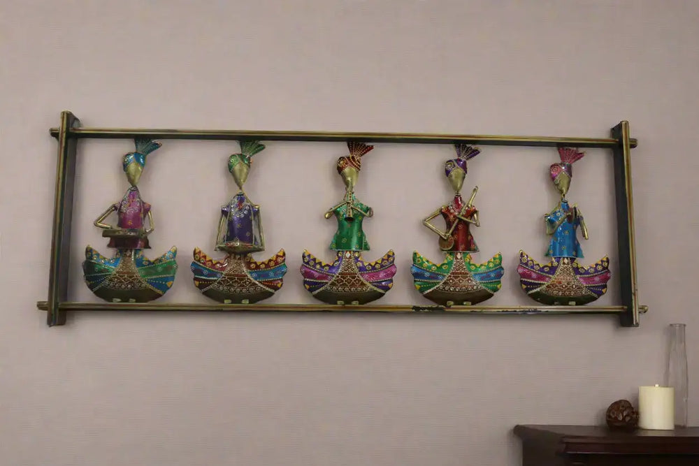 Iron Hand Painted Sardar Musicians "5" Wall Hanger Iron Decorative