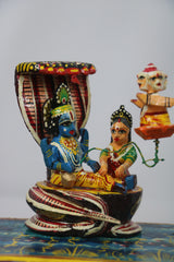 Ksheera Sagar Scene – Hand-Painted Wooden Panel Depicting Samudra Manthan