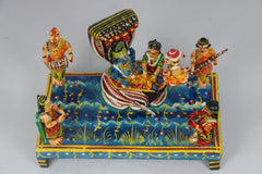 Ksheera Sagar Scene – Hand-Painted Wooden Panel Depicting Samudra Manthan