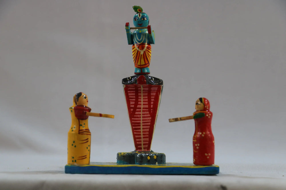 Hand-Painted Krishna Dancing on Vasuki – Mythological Wall Art Balaji varanasi