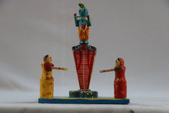 Hand-Painted Krishna Dancing on Vasuki – Mythological Wall Art