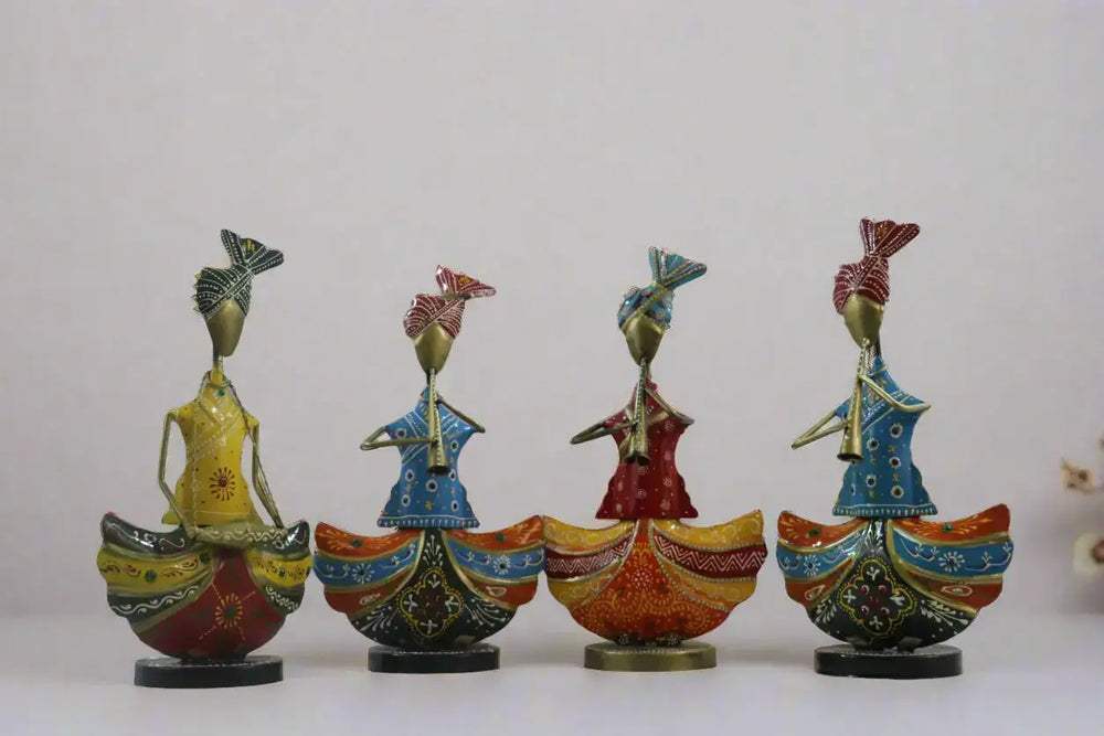 Iron Hand Painted Sardar Musicians Set Of 4 Iron Decorative
