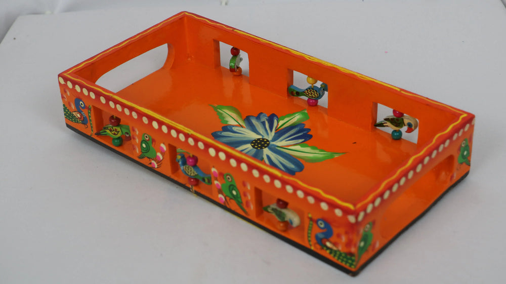 Artisan Hand-Painted Tray – Wooden Decorative Tray for Tea & Snacks Wooden Lacquerware