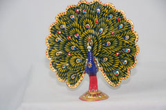 Hand-Painted Peacock Meenakari Wood Art | Decorative Figurine