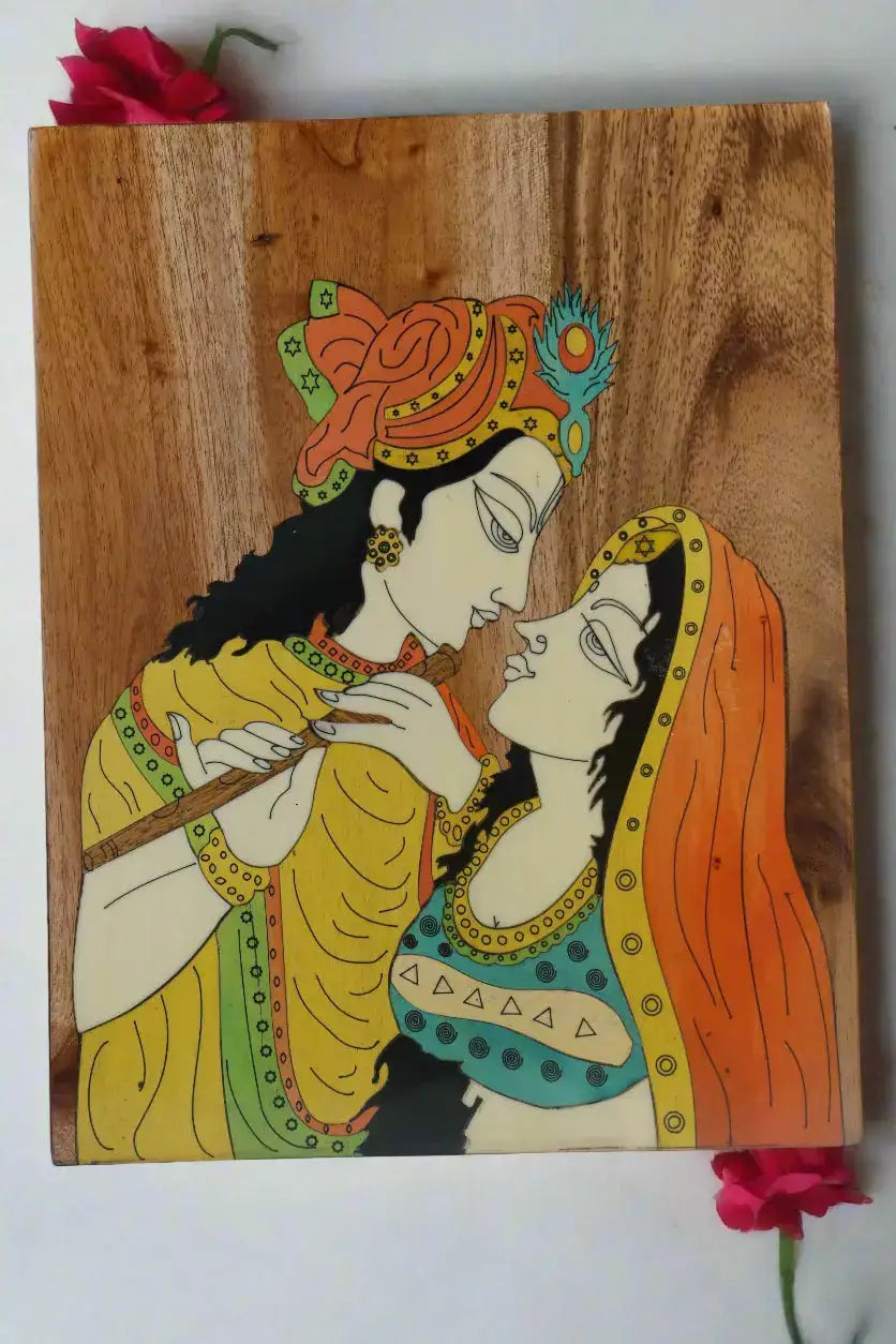 Radha Krishna Rosewood Inlay – Handcrafted Wooden Wall Art Inlay Art