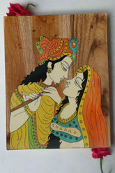 Radha Krishna Rosewood Inlay – Handcrafted Wooden Wall Art
