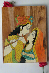 Radha Krishna Rosewood Inlay – Handcrafted Wooden Wall Art