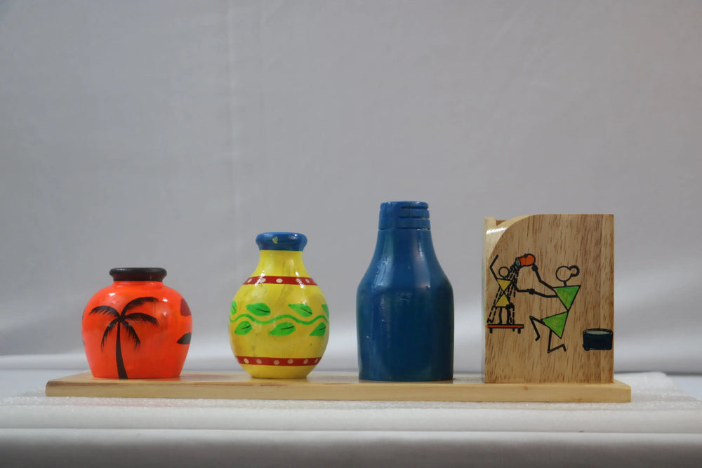 Channapatna Wooden Pot Set with Pen Stand – Handcrafted Desk & Home Decor Wooden Lacquerware&toys