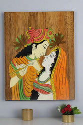 Handcrafted Rosewood Frame Depicting Radha Krishna