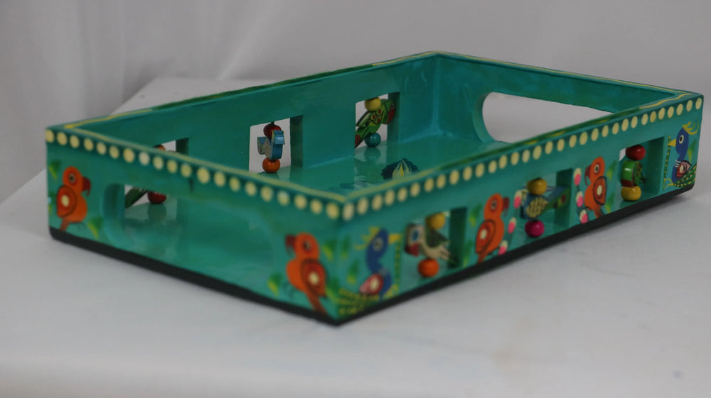 Artisan Hand-Painted Tray – Wooden Decorative Tray for Tea & Snacks Wooden Lacquerware
