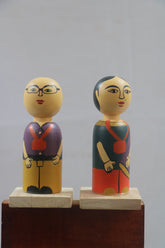 Hand-Painted Imaginative Peg Doll Pair with L Base – Non-Toxic Paint