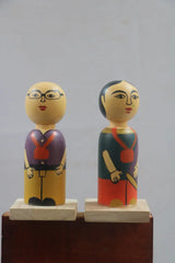 Hand-Painted Imaginative Peg Doll Pair with L Base – Non-Toxic Paint BHARAT HANDICRAFTS