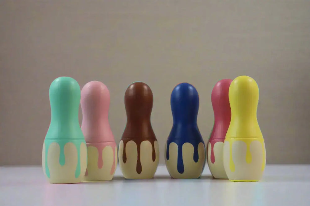 Set of 6 Vibrant Ice Cream-Colored Bowling Pins – Perfect for Kids! Wooden Lacquerware&toys