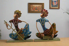 Iron Hand Painted Rajasthani Sardar Musicians Set Of 2