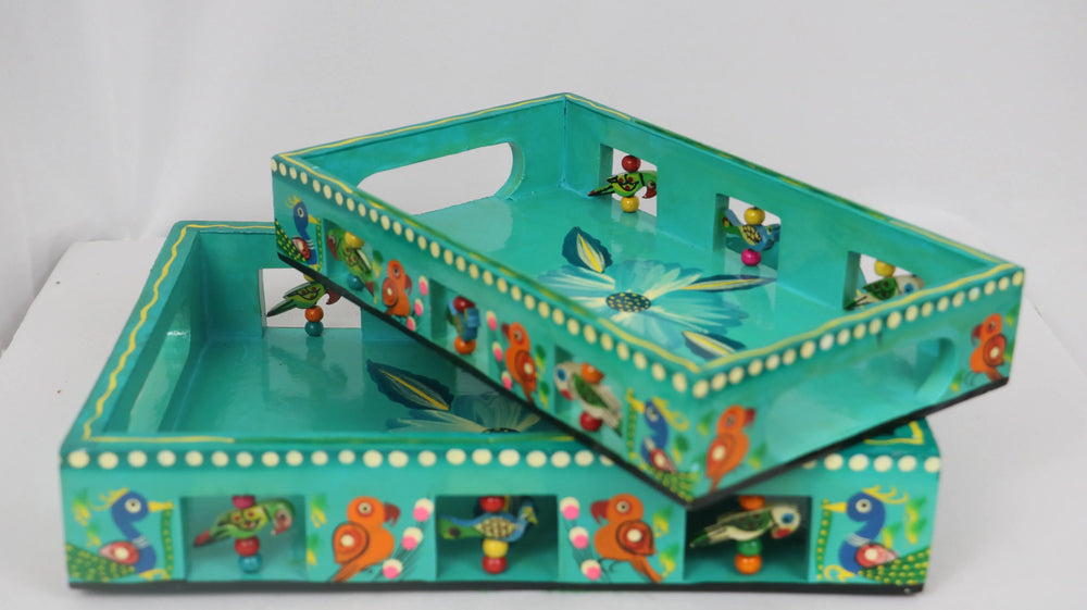 Artisan Hand-Painted Tray – Wooden Decorative Tray for Tea & Snacks Wooden Lacquerware