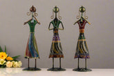 Iron Handpainted Lady Standing Musician Set of 3 Decorative Showpiece