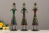 Iron Handpainted Lady Standing Musician Set of 3 Decorative Showpiece Iron Decorative