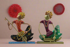 Iron Hand Painted Rajasthani Sardar Musicians Set Of 2