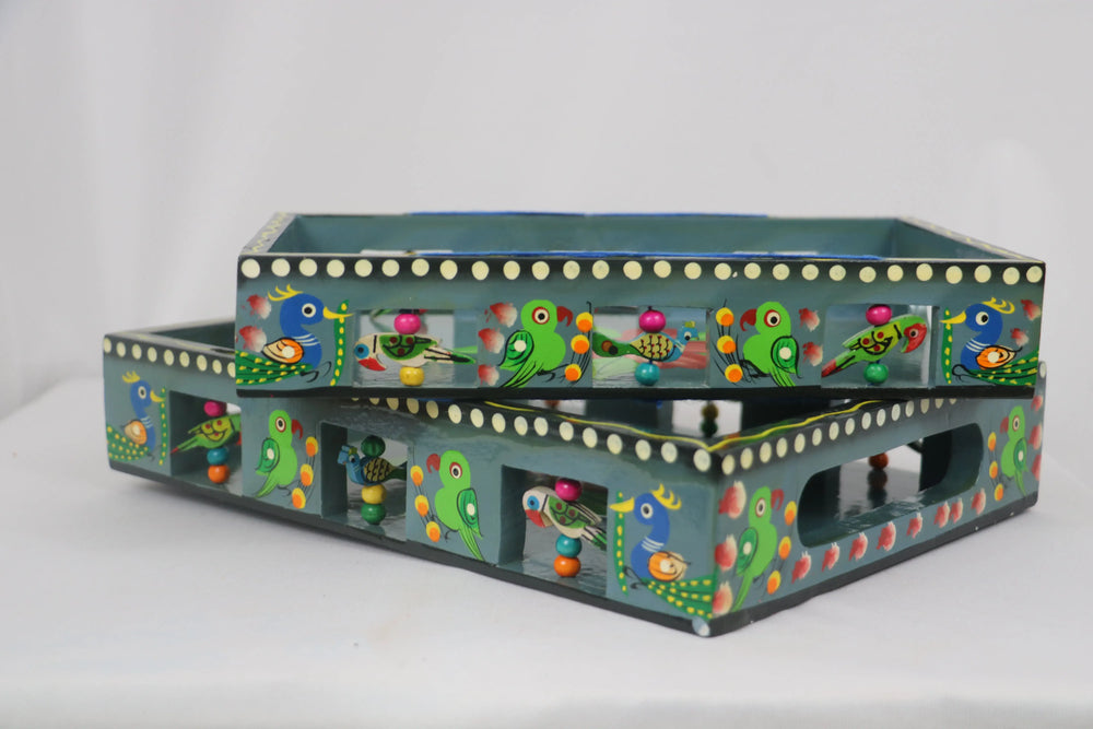 Artisan Hand-Painted Tray – Wooden Decorative Tray for Tea & Snacks Wooden Lacquerware