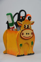 Colorful Cow-Themed Pen Stand – Handcrafted Wooden Desk Accessor