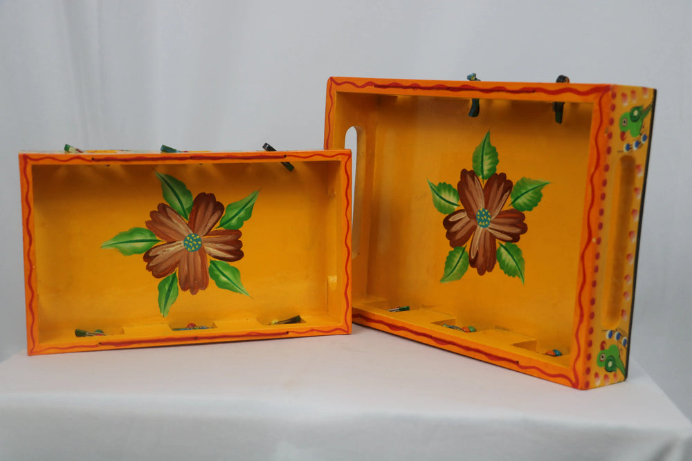 Artisan Hand-Painted Tray – Wooden Decorative Tray for Tea & Snacks Wooden Lacquerware