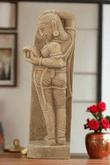 A Lady Adorning Herself with a Mirror Sand Stone