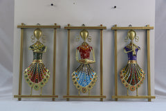Iron Hand Painted Lady Rajasthani Musicians Wall Hangers Set of 3