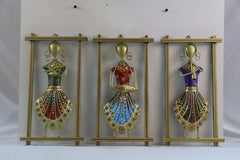 Iron Hand Painted Lady Rajasthani Musicians Wall Hangers Set of 3 Iron Decorative