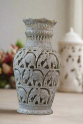 Decorative Flower Vase with Jali Artwork – Artisan Carved Home Accent