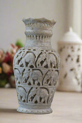 Decorative Flower Vase with Jali Artwork – Artisan Carved Home Accent