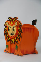 Colorful lion-Themed Pen Stand – Handcrafted Wooden Desk Accessor