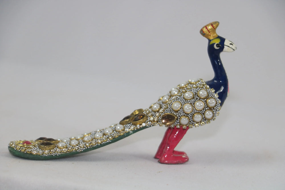 Hand-Painted Metal Peacock with Stone Work | Decorative Art Figurine maruthi handicrafts