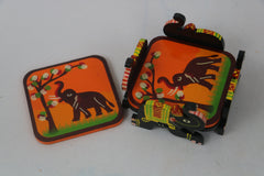 Wooden Coaster Set with Hand-Painted Designs – Home & Kitchen Balaji varanasi